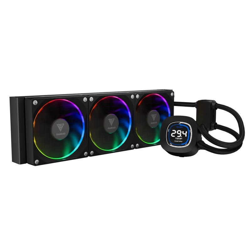 GAMDIAS CHIONE M4-360 Black Liquid Cooler, Rotatable 2.1" LCD Displays