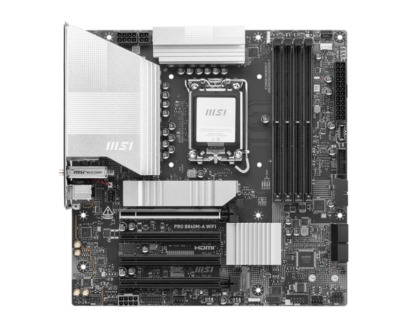 MSI Pro B860M-A Wi-Fi LGA 1851 Micro ATX Материнская плата, чипсет Intel B860, 4x DDR5 Udimm Slots, до 256 ГБ Max Memory, 4x PCIE X16, 3X M.2 SLOTS, WiFi и BT Connectionbility | 911-7E42-002