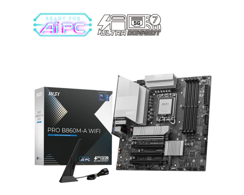 MSI Pro B860M-A Wi-Fi LGA 1851 Micro ATX Материнская плата, чипсет Intel B860, 4x DDR5 Udimm Slots, до 256 ГБ Max Memory, 4x PCIE X16, 3X M.2 SLOTS, WiFi и BT Connectionbility | 911-7E42-002