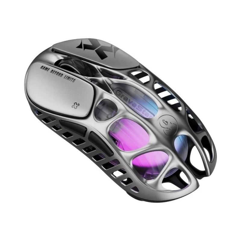 GravaStar Mercury X Wireless Gaming Mouse – 32,000 DPI, 5 Buttons, RGB, 65h Battery, Interstellar Silver