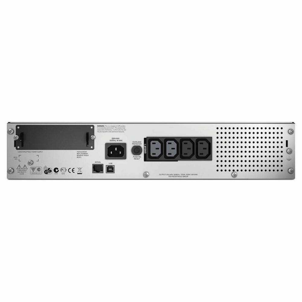 APC | SMT750RMI2U Smart-UPS, Line Interactive, 750VA, Rackmount 2U, 230V, 4x IEC C13 outlets, SmartSlot, AVR, LCD