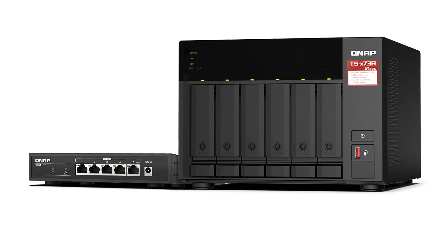 QNAP TS-673A  QSW-1105-5T Bundle Pack, 6-bay AMD Ryzen, 8 GB DDR4, 6 x 3.5-inch SATA, 2 x M.2 2280 PCIe