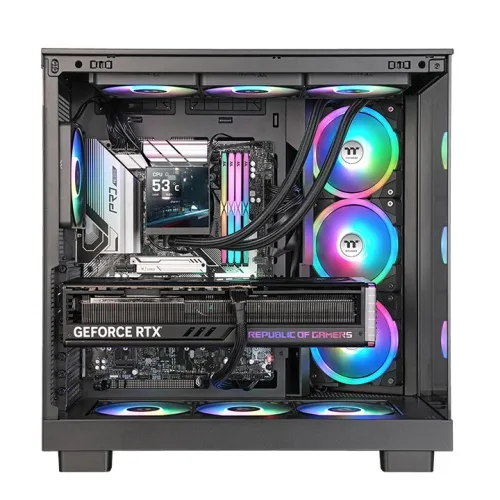 Thermaltake MAGFloe 360 Ultra ARGB 360mm AIO Liquid CPU Cooler, LCD Display, 3x SWAFAN EX Fans, PWM 1500–3300 RPM, Intel/AMD, Black