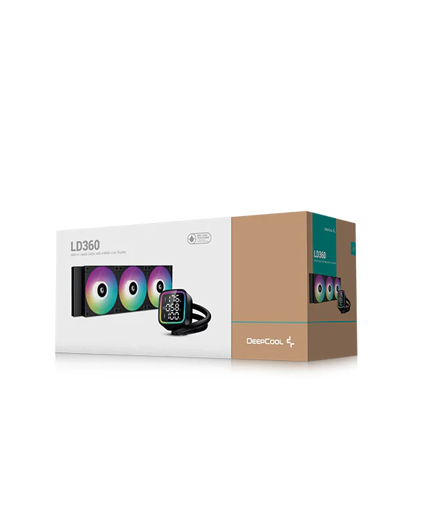 DeepCool LD360 360mm Liquid CPU Cooler, Multiline LED Display, Real-Time CPU Status, 3x 120mm FD12 ARGB Fans, 2400 RPM, 72.04 CFM Airflow, Black | R-LD360-BKMSN-G-1
