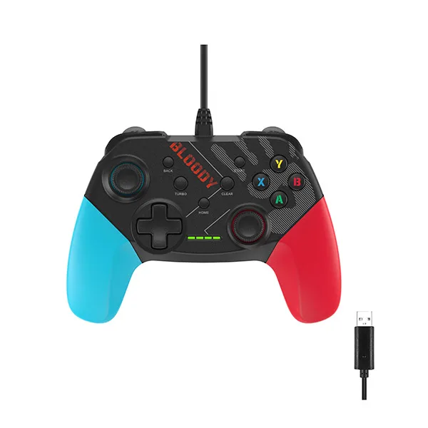 A4Tech Bloody GP30 USB Gamepad, Dual Vibration, Turbo Mode, 360° Joysticks, PC/PS3/Switch/Android Compatible, USB Wired Controller– Black/Blue