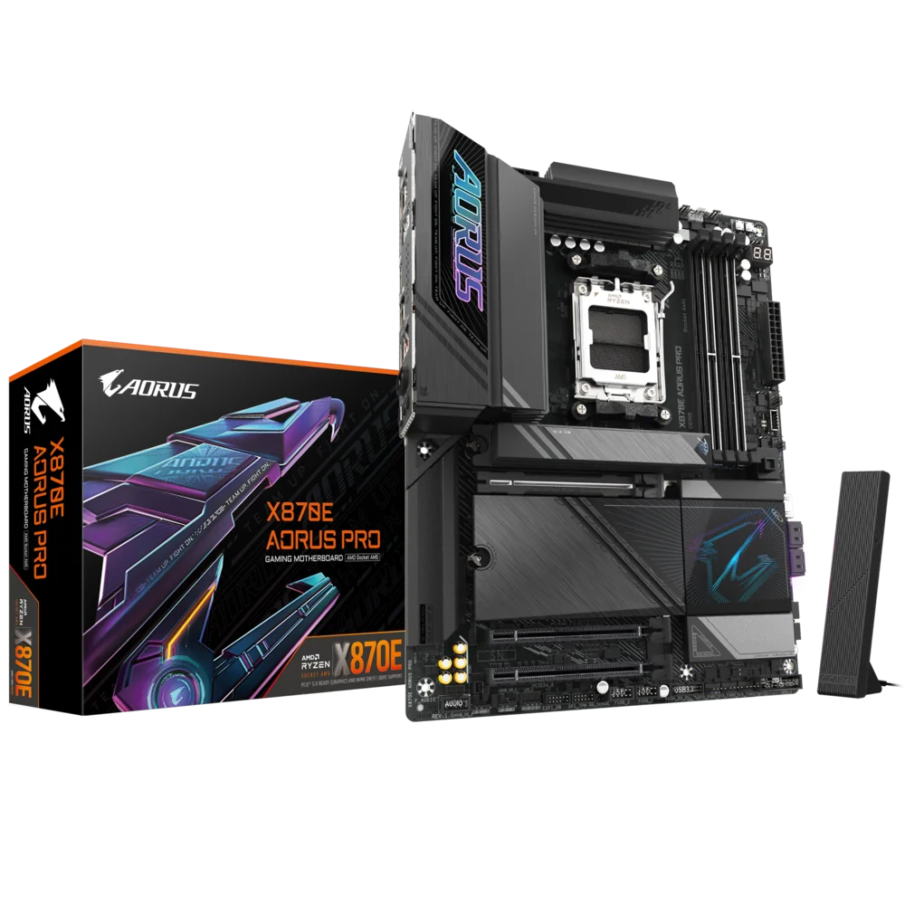 Gigabyte X870E AORUS PRO AM5 Motherboard, DDR5, 4× M.2 PCIe 5.0, Dual USB‑C 40 Gbps, Wi‑Fi 7, 2.5 GbE, ATX | X870E AORUS PRO