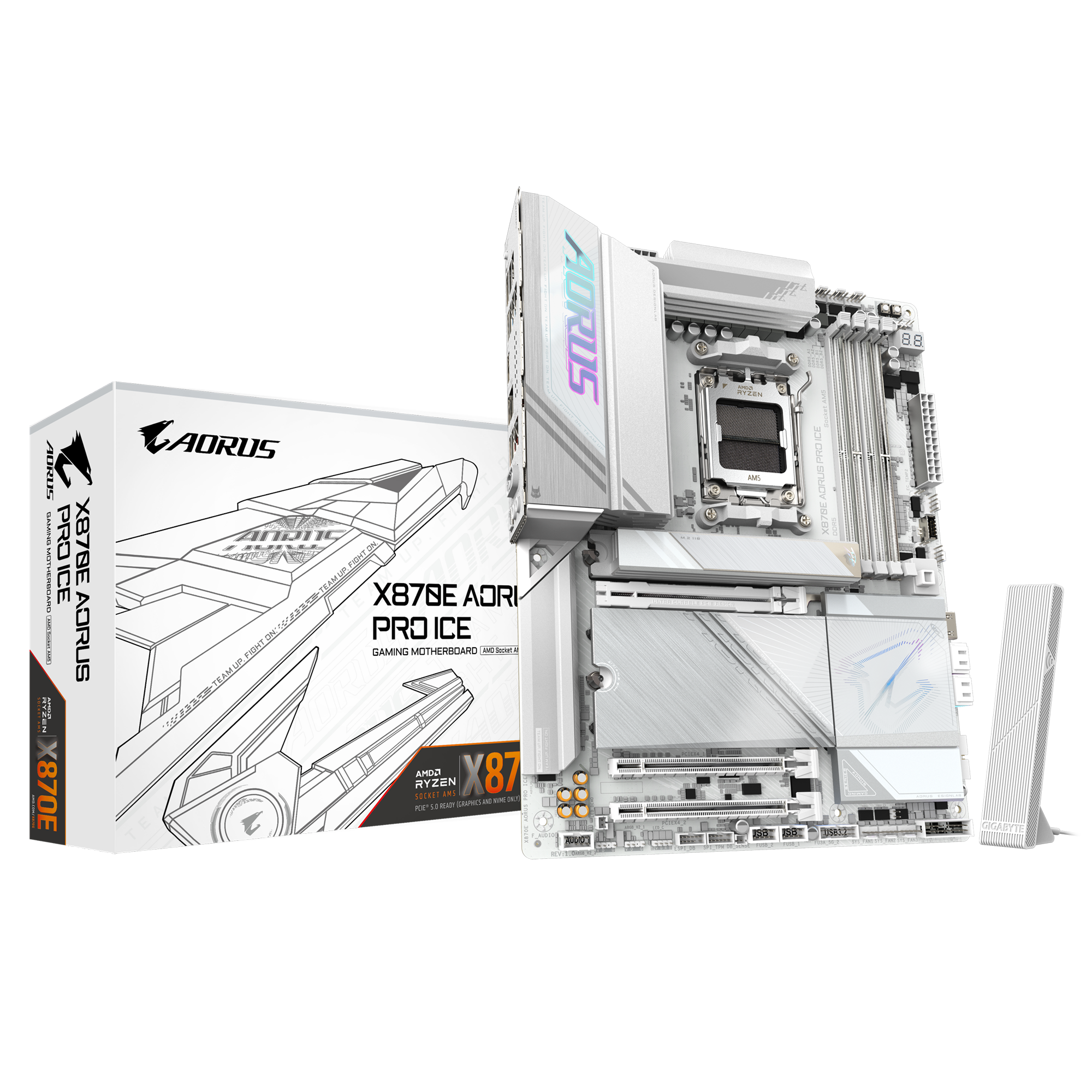Gigabyte X870E AORUS PRO ICE White AM5 Motherboard – DDR5, 4×M.2, PCIe 5.0 x4 Slots, Wi‑Fi 7, USB4, 2.5GbE LAN – High‑Performance ATX