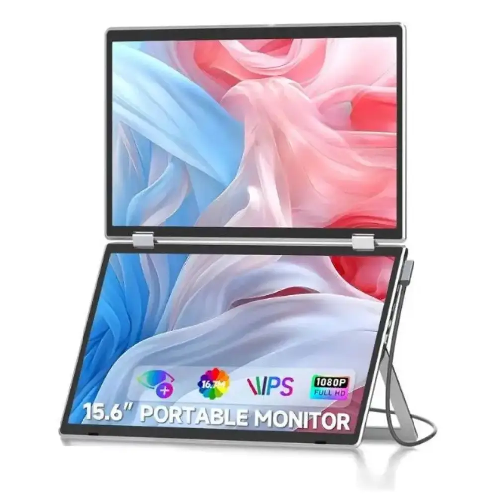 V2COM M2 15.6" Dual Folding Portable Monitor - IPS FHD, 360° Rotation, USB-C & HDMI, Metal Frame