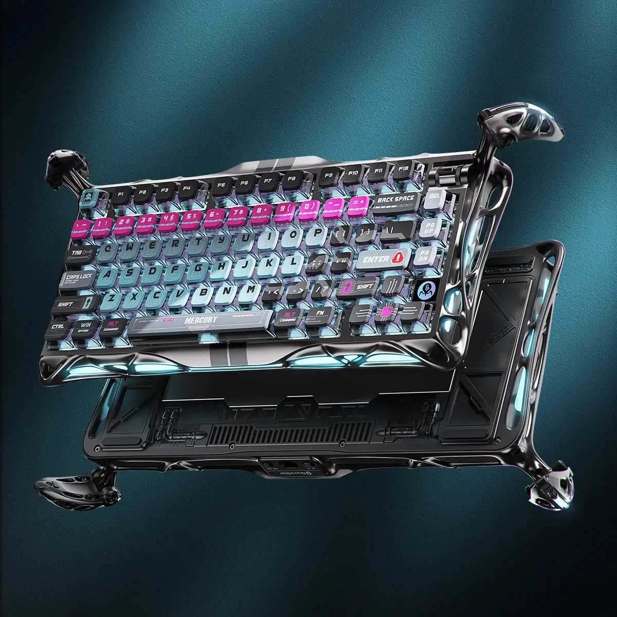 GravaStar Mercury V75 Pro Gaming Keyboard, 75% Layout, Cyberpunk Edition, Jade Hall Effect Switches, 8kHz Polling, RGB Backlight, Wired/BT/2.4GHz