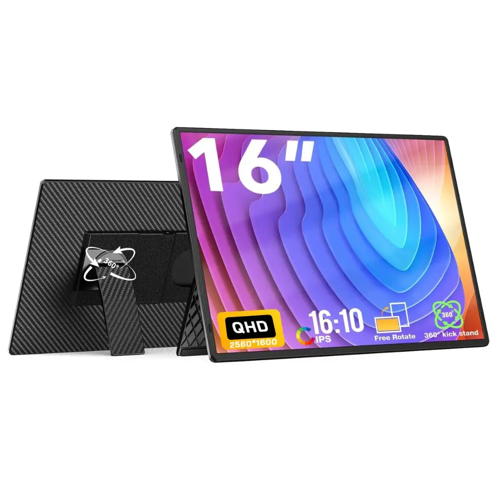 V2COM 16" 2.5K QHD Portable Monitor, Dual USB-C & USB-C with DP, Ultra-Slim, Landscape & Portrait Mode, Travel-Friendly External Screen for Laptop, Gaming, and Work | N3pro