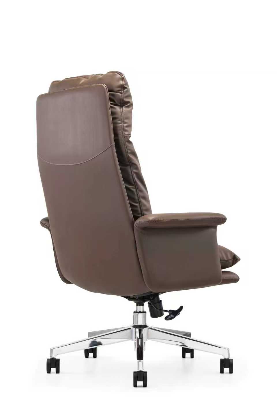 Generic Executive High-Back Leather Office Chair, High-quality PU leather, Adjustable Height & Recline, High Back with Integrated Headrest, Chrome-Plated Metal Base with 5 Casters, Brown | 90073A