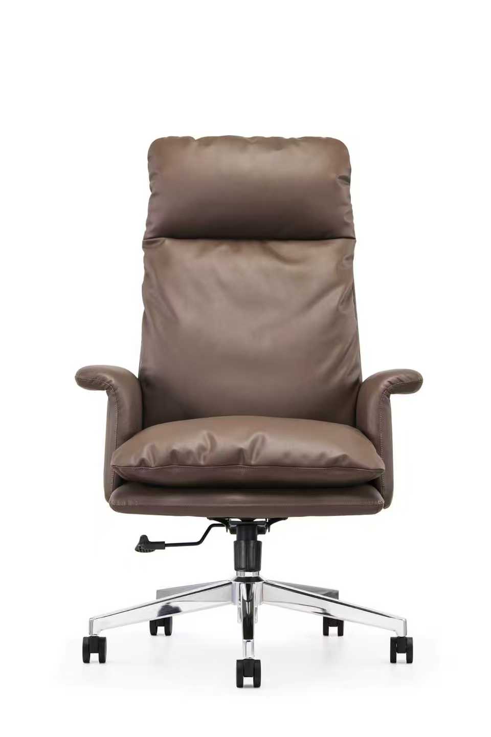 Generic Executive High-Back Leather Office Chair, High-quality PU leather, Adjustable Height & Recline, High Back with Integrated Headrest, Chrome-Plated Metal Base with 5 Casters, Brown | 90073A