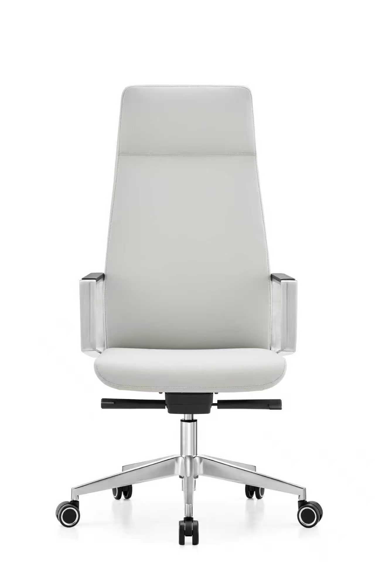Generic Executive PU Leather Office Chair, Fixed Armrests & Chrome Base, Modern Design Style, Height Adjustment, High-Back Full Spinal and Shoulder Support, White | 90115A