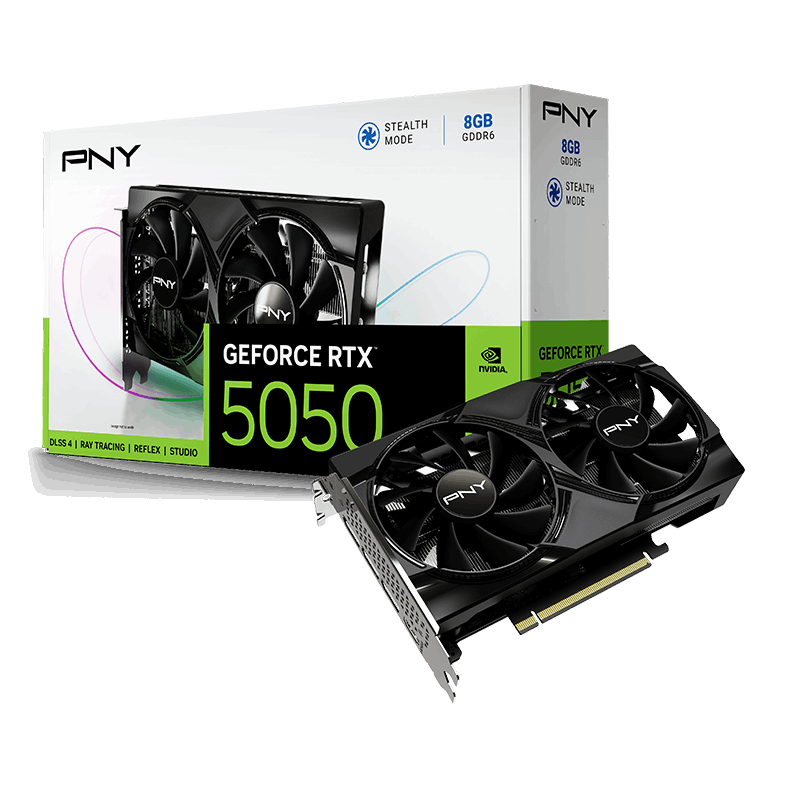 PNY NVIDIA GeForce RTX 5050 Dual Fan 8GB GDDR6 Graphics Card, 2560 CUDA Cores, Blackwell Architecture | VCG50508DFXPB1