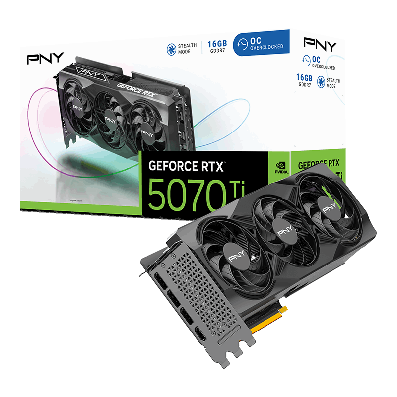 PNY GeForce RTX 5070 Ti Overclocked Triple Fan 16GB DDR7 Graphics Card GPU, 8,960 CUDA Cores, Blackwell Architecture | VCG5070T16TFXPB1-O