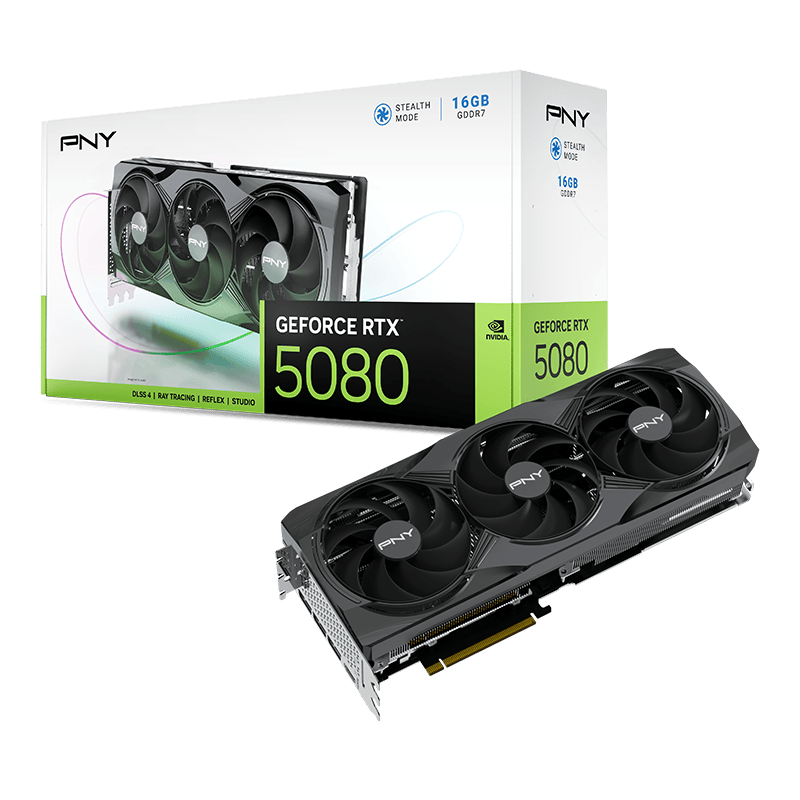 PNY GeForce RTX 5080 Triple Fan 16GB DDR7 Graphics Card GPU, 10,752 CUDA® Cores, Blackwell Architecture | VCG508016TFXPB1