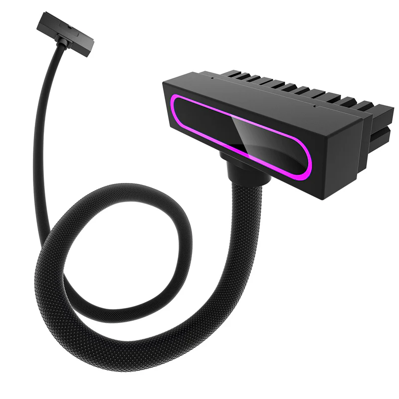 AsiaHorse Hydrus-24PIN PC PSU Extension Cable ARGB LED, Copper Wire Motherboard Power Extension Cable Integrated Minimalist Design, 2000W Power (Whole Set), PC Power Cord for Cable Management & DIY- 30CM