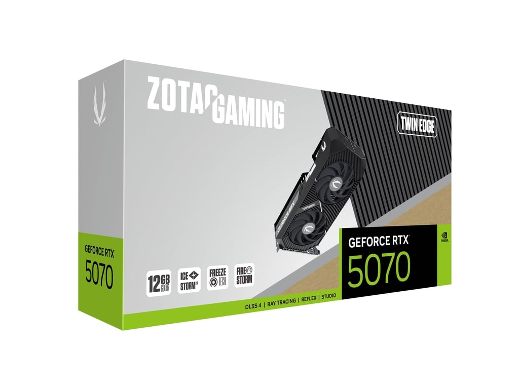 ZOTAC GAMING GeForce RTX 5070 Twin Edge Graphic card, 12GB GDDR7, 192-bit 28 Gbps, 6144 CUDA Cores, 2512 MHz Engine Clock, NVIDIA Blackwell architecture and DLSS 4 | ZT-B50700E-10P