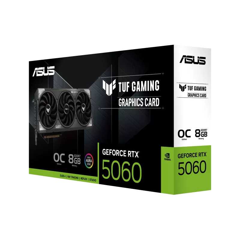 ASUS TUF Gaming GeForce RTX 5060 8GB GDDR7 OC Edition Graphic card, 128-bit 28 Gbps, 3840 CUDA Core, 2677MHz OC Clock, PCI Express 5.0, NVIDIA Blackwell Architecture | 90YV0N00-M0NA00