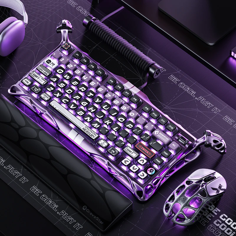Gravastar Mercury V75 Pro Iron Purple Gaming Keyboard, 8000Hz Polling Rate, Gateron Magnetic Jade Gaming Switch, 0.005mm RT Precision, 256K Scan Rate | GS V75 PRO_PL