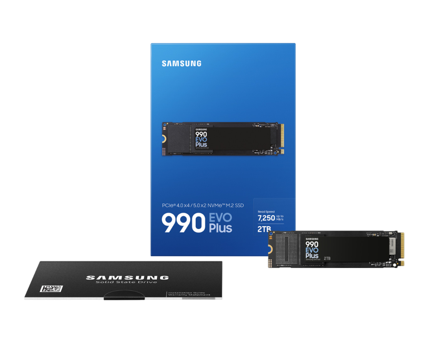Samsung 990 EVO Plus PCIe 4.0 NVMe M.2 2TB SSD, Sequential read/write speeds up to 7,250/ 6,300MB/s, PCIe 4.0 x4 / 5.0 x2 NVMe 2.0, V-NAND TLC | MZ-V9S2T0BW