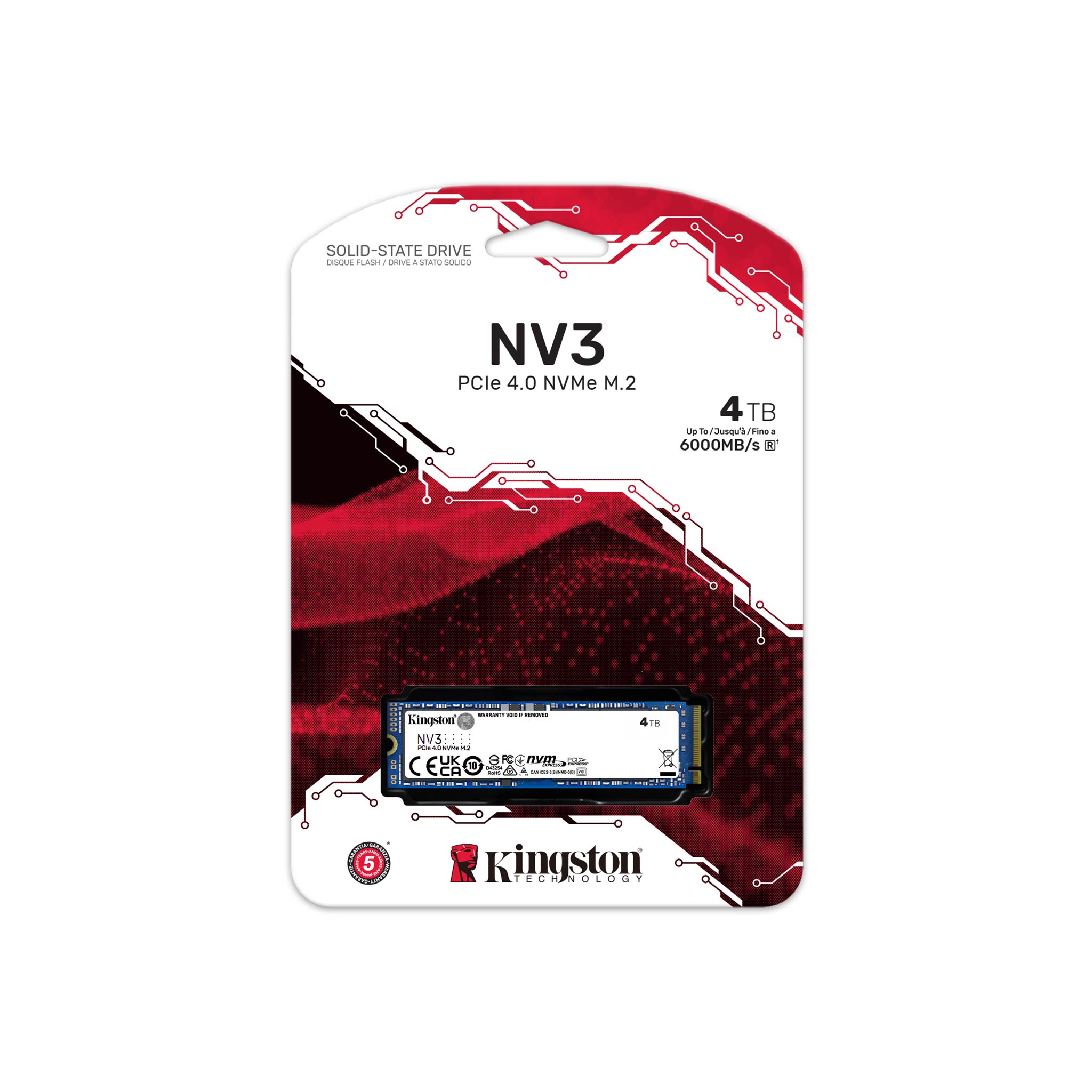 Kingston NV3 4TB NVMe SSD, M.2 2280 PCIe 4.0 x4 Internal Solid State Drive, Up to 6,000MB/s read, 4,000MB/s write | SNV3S/4000G