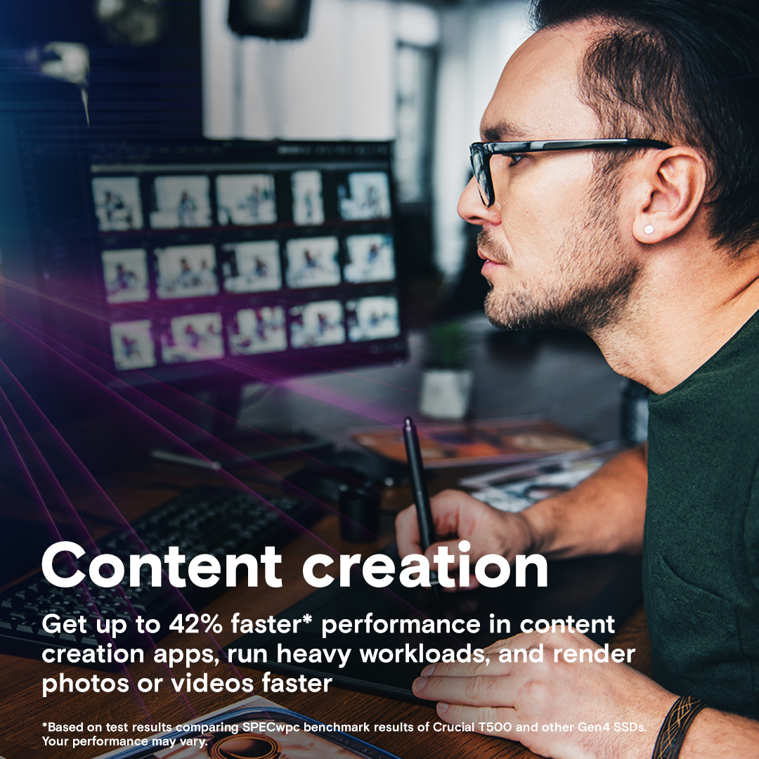 Crucial T500 2TB PCIe Gen4 NVMe M.2 SSD, Up to 7400 - 7000MB/s Sequential Reads/Writes, 1200TB TBW, Load games 16% faster, With Microsoft DirectStorage | CT2000T500SSD8