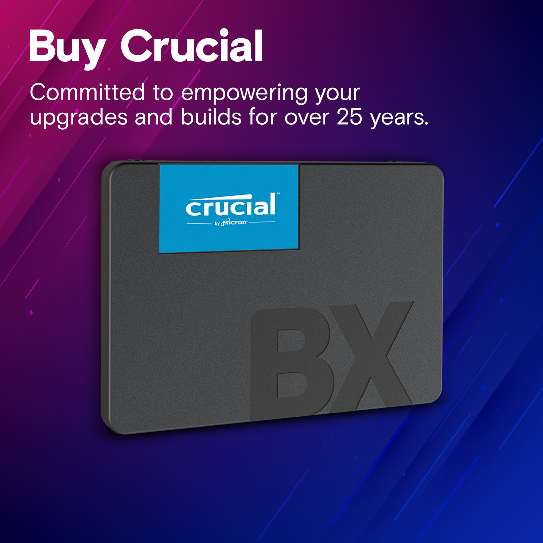 Crucial BX500 SATA 2.5" Internal SSD, 1TB Capacity, 540 Mb/s Sequential Read, 500 Mb/s Sequential Write, 360TB TBW SSD Endurance, Black | CT1000BX500SSD1