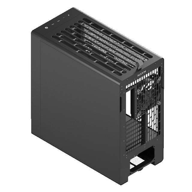 HAVN BF 360 Flow Black Mid-Tower Computer Case, Dual 180mm FDB Fans, GPU Air Guide Ramp, E-ATX Support, 360mm AIO Support