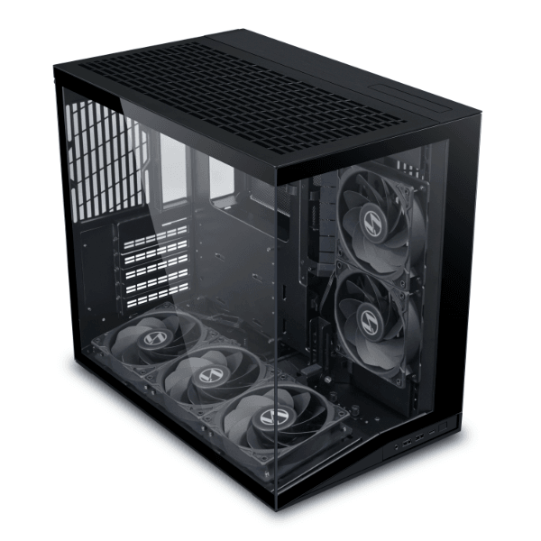 Lian Li O11D mini V2 Flow black Computer Case, 5x Pre-Installed Reverse Blade Fans, Supports ATX, M-ATX, Mini-ITX, and ATX Back-Connect motherboards, Adjustable Vertical GPU Bracket, Supports up to 360mm top radiator, Supports 9 x 120mm fans | O11DMIV2FW