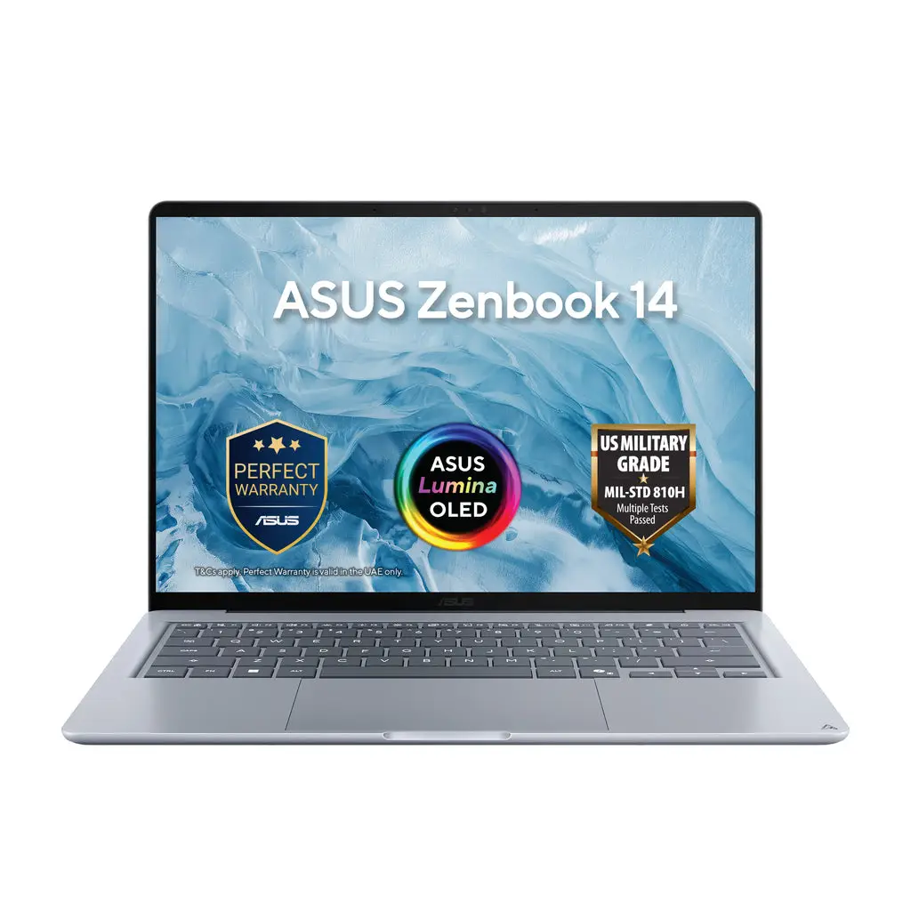 ASUS Zenbook 14 UX3480QA Laptop, 14.0" WQXGA OLED Screen, Snapdragon X X1-26-100, 16GB RAM, 512GB SSD, Qualcomm Adreno GPU, English-Arabic K/B, Win11 Home, Arctic Blue | 90NB19K1-M002S0