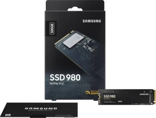 Samsung 980 500 GB NVMe M.2 SSD, PCIe 3.0 x4, Up to 3 100 MB/s Read, 2 600 MB/s Write, Black