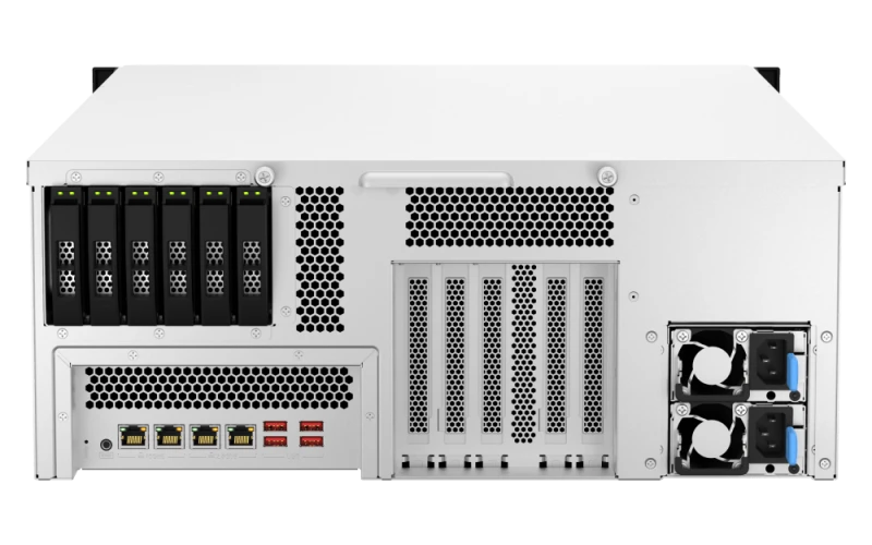 QNAP TS-h3087XU-RP-E2378-64G Diskless 30-Bay Rackmount NAS - Intel Xeon E-2378 8C 2.6GHz CPU, 64GB (4x16GB) 24x 3.5" SATA + 6x 2.5" SATA Bays, 2.5 Gigabit ETH Port, 800W PSU | TS-h3087XU-RP-E2378-64G