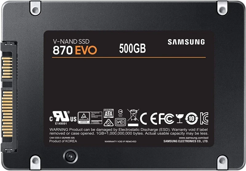 Samsung 870 EVO 500 GB SATA 2.5″ SSD, 560 MB/s Read, 530 MB/s Write, MZ‑77E500BW, Black