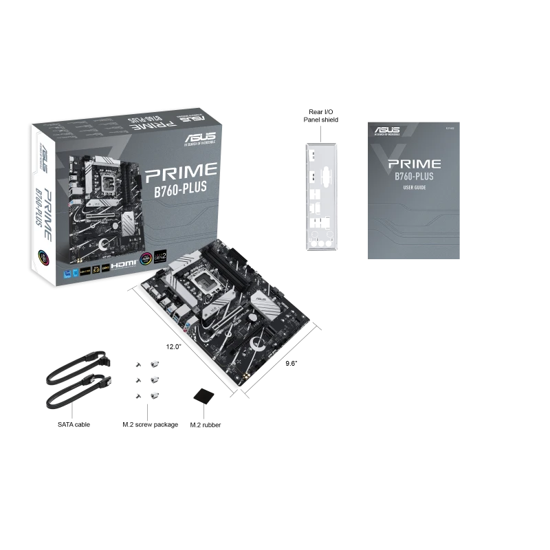 ASUS Prime B760-PLUS, an Intel® B760 LGA 1700 ATX motherboard with PCIe 5.0, three PCIe 4.0 M.2 slots, DDR5, Realtek 2.5Gb Ethernet, |