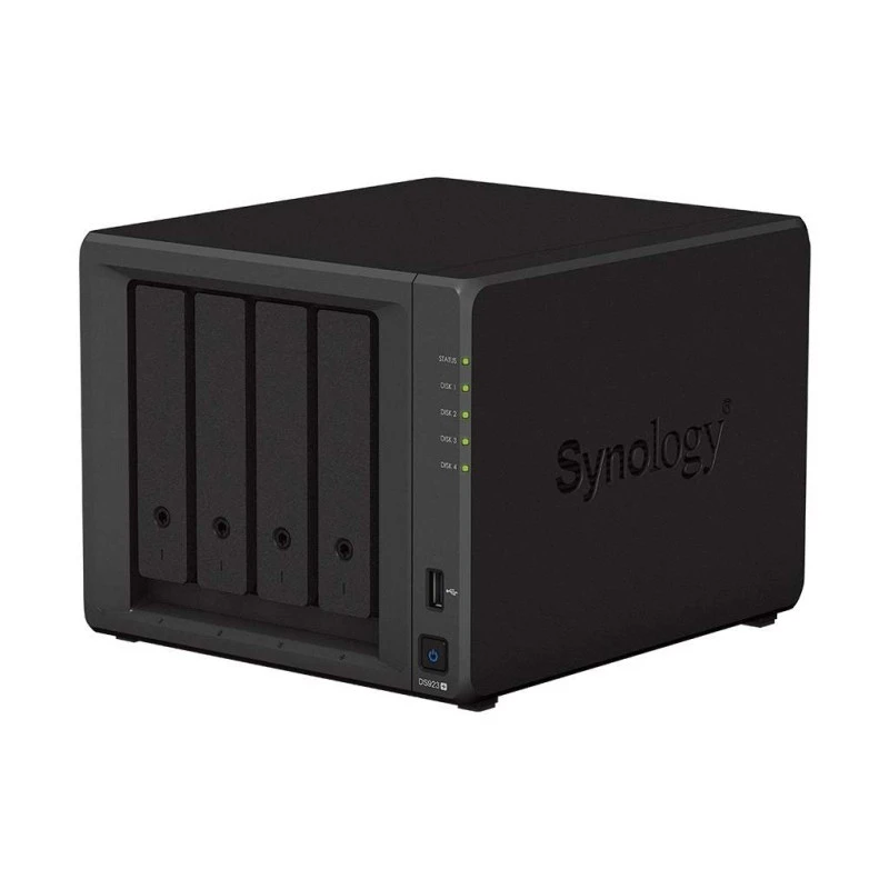 Synology DiskStation DS923+ 4-Bay NAS Enclosure - Barebone Network Attached Storage, 4 GB DDR4 ECC, AMD Ryzen R1600, Compatible With 4x 2.5/3.5'' SATA, 2x M.2 2280 NVMe SSD, 2x 1GBE RJ45