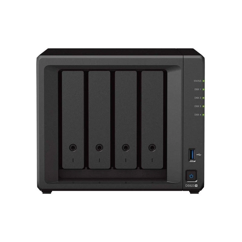 Synology DiskStation DS923+ 4-Bay NAS Enclosure - Barebone Network Attached Storage, 4 GB DDR4 ECC, AMD Ryzen R1600, Compatible With 4x 2.5/3.5'' SATA, 2x M.2 2280 NVMe SSD, 2x 1GBE RJ45