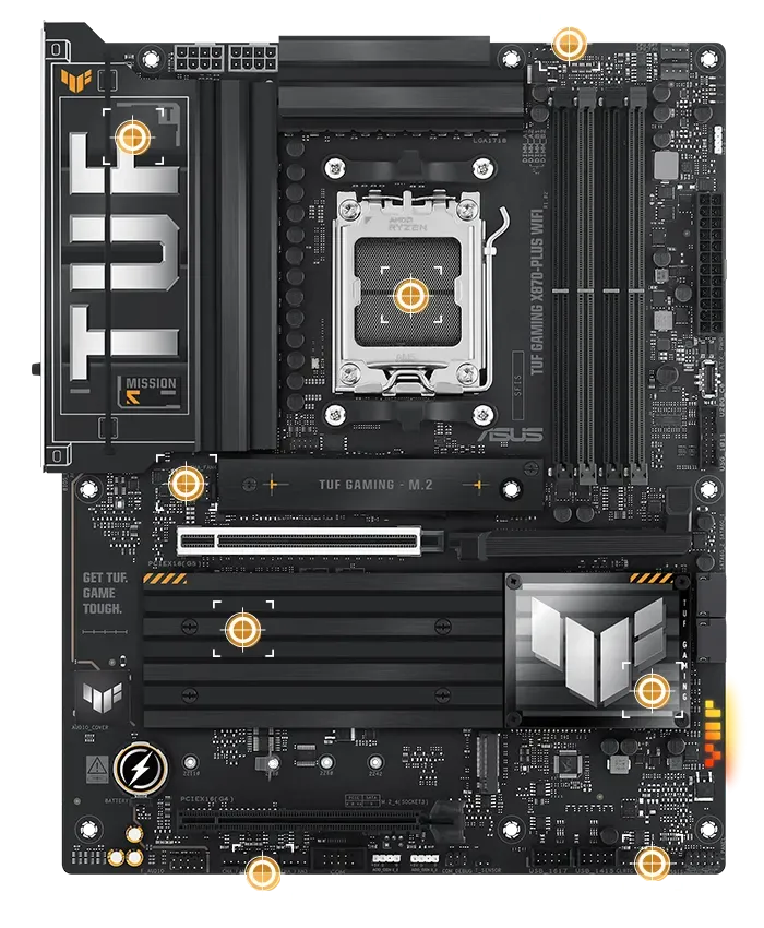 ASUS TUF GAMING X870-PLUS WIFI AM5 DDR5 Motherboard, 4x DIMM slots up to 8000+MT/s, max. 192GB, 4x M.2