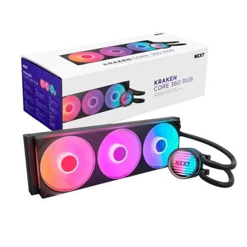 NZXT Kraken Core 360 RGB AIO Liquid Cooler, 360mm Radiator, 3,100 RPM Pump, Single-Frame RGB Fans, Black | RL-KR36C-B1
