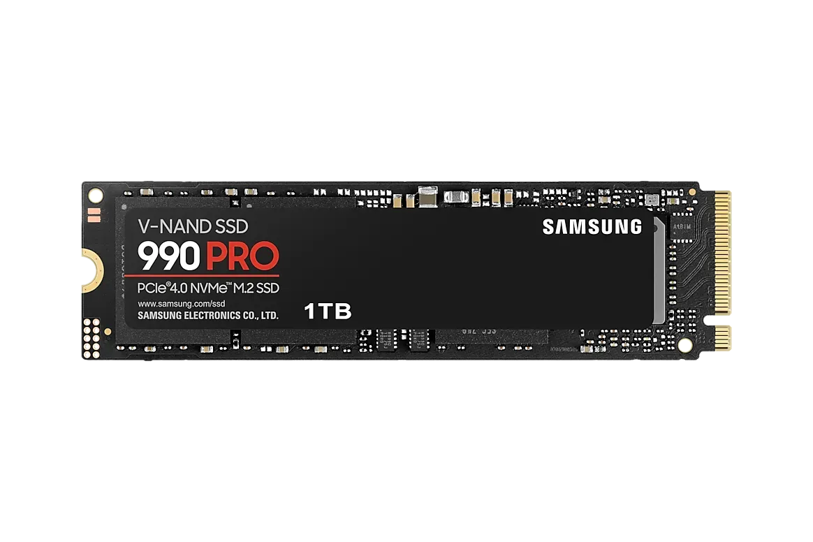 Samsung 990 Pro 1 TB NVMe M.2 Internal SSD, PCIe Gen 4.0 x4, 7450 MB/s Sequential Read Speed, 6900 MB/s Sequential Write Speed, V-NAND 3-bit MLC | MZ-V9P1T0BW