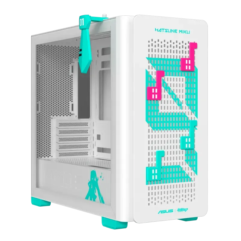 ASUS A23 Hatsune Miku Edition Micro-ATX Gaming Case, BTF Hidden-Connector Compatible, Tempered Glass, 360mm AIO Support, Exclusive Miku Headset Hook | 90DC00K3-B09010