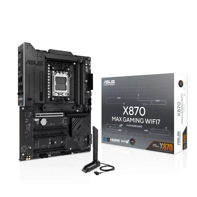 ASUS X870 MAX GAMING WIFI7 AM5 ATX Motherboard 4x DIMM slots, max. 256GB, DDR5 up to 8000+MT/s(OC), 3 x M.2 slots