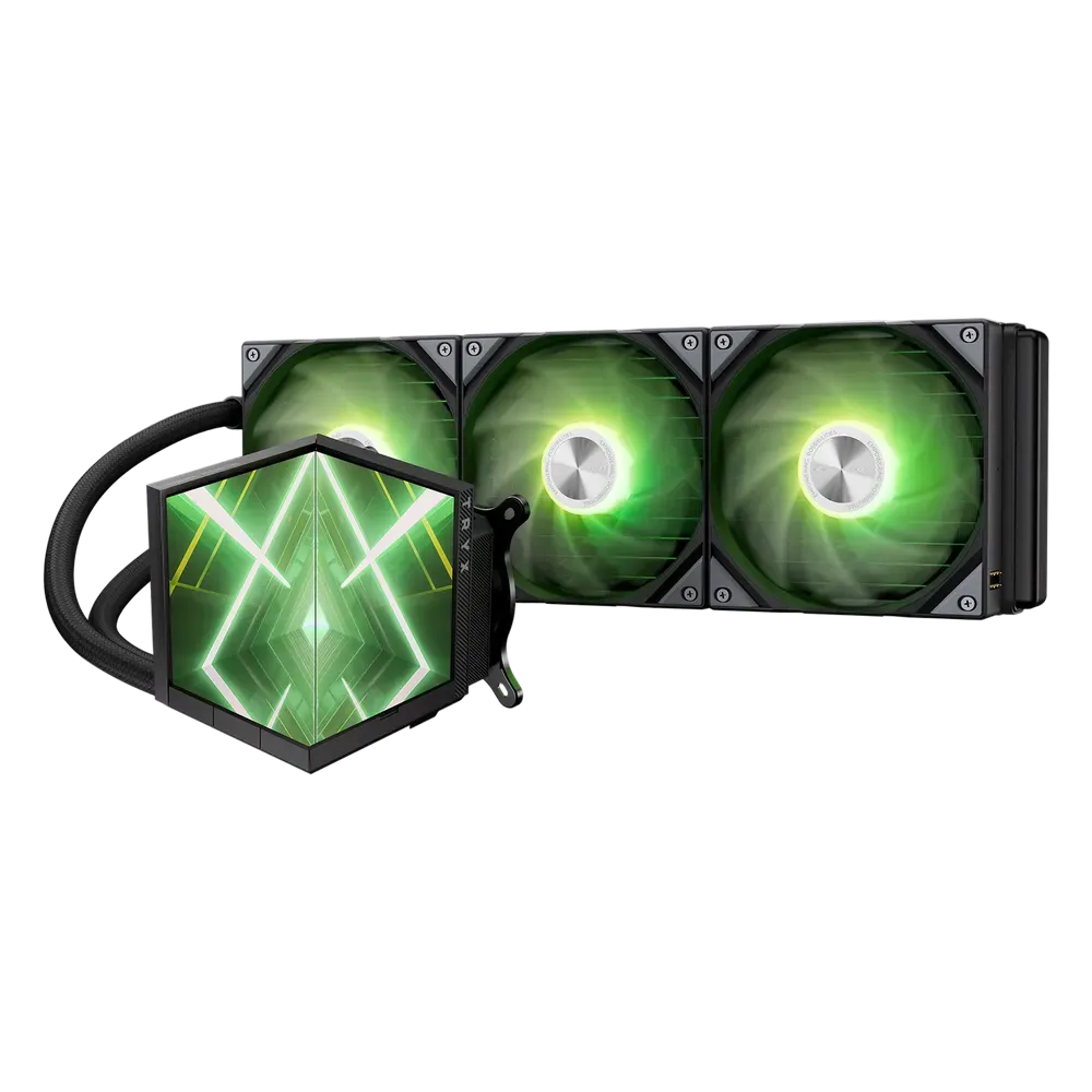 TRYX STAGE ARGB 360mm Liquid CPU Cooler with 4.0" Dual Screen, 3-Fan AIO, Black