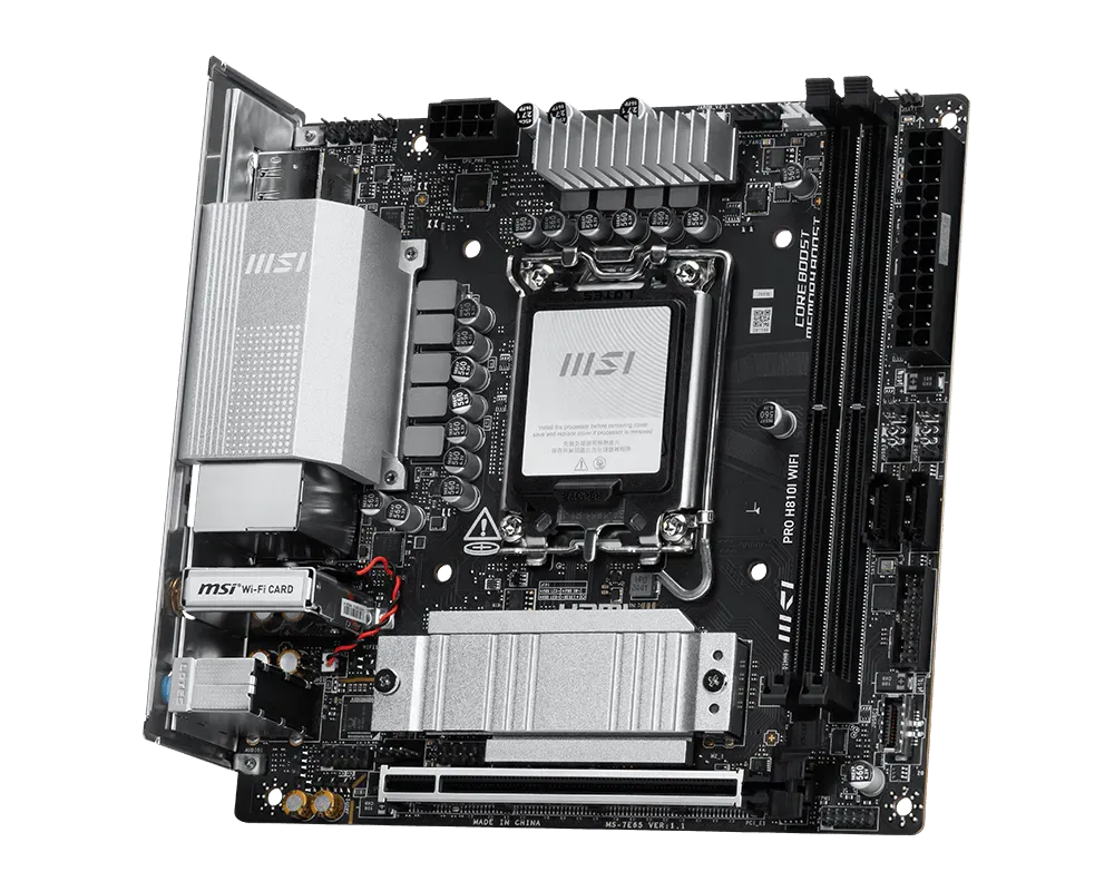 MSI PRO H810I WiFi Intel Core Ultra LGA1851 Mini-ITX Motherboard, DDR5 Dual Slot, PCIe 5.0 Gen5, WiFi