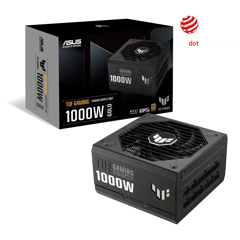 ASUS TUF Gaming 1000W ATX Power Supply Unit, 80 Plus Gold Certification, Fully Modular, 135mm Fan, Dual Ball Fan Bearings, ATX12V, 150 x 150 x 86 mm, Axial-tech Fan Design, Military-grade, Black | 90YE00S1-B0NA00