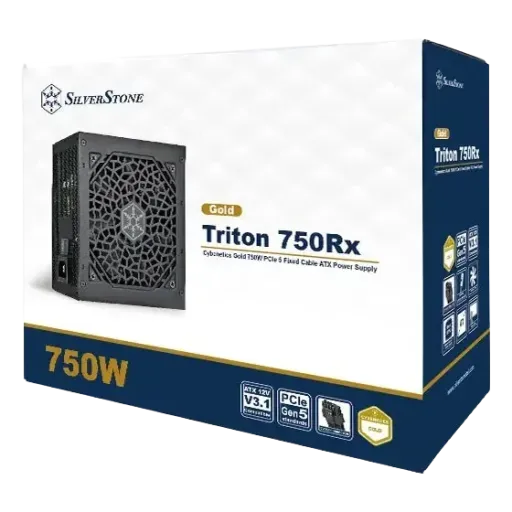 Silverstone Triton 750Rx Cybenetics Gold 750W PCIe 5 Fixed Cable ATX Power Supply, Silent 120mm ICB fan, Supports 12V-2x6 PCIe connector with ATX 3.1 and PCIe Gen 5 standard, Black | SST-TR750R-GF
