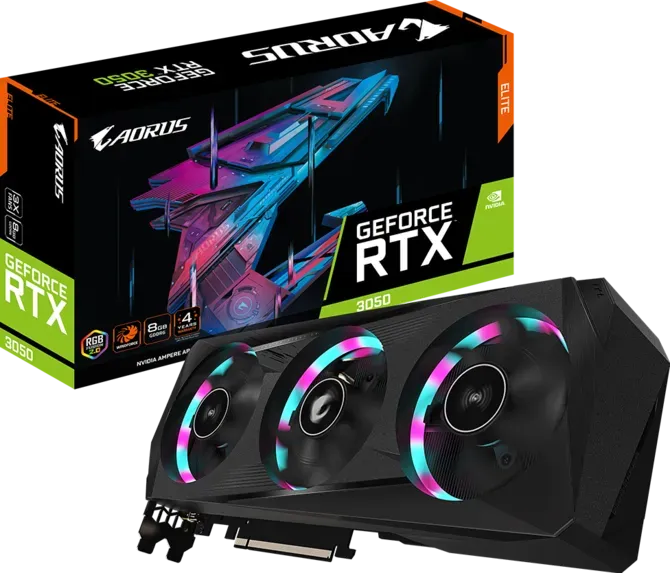 Gigabyte AORUS GeForce RTX 3050 ELITE 8G Graphic card, 8 GB GDDR6, 128 bit 224 GB/s, 2560 CUDA Cores, PCI-E 4.0, 3rd Generation Tensor Cores, black | GV-N3050AORUS E-8GD