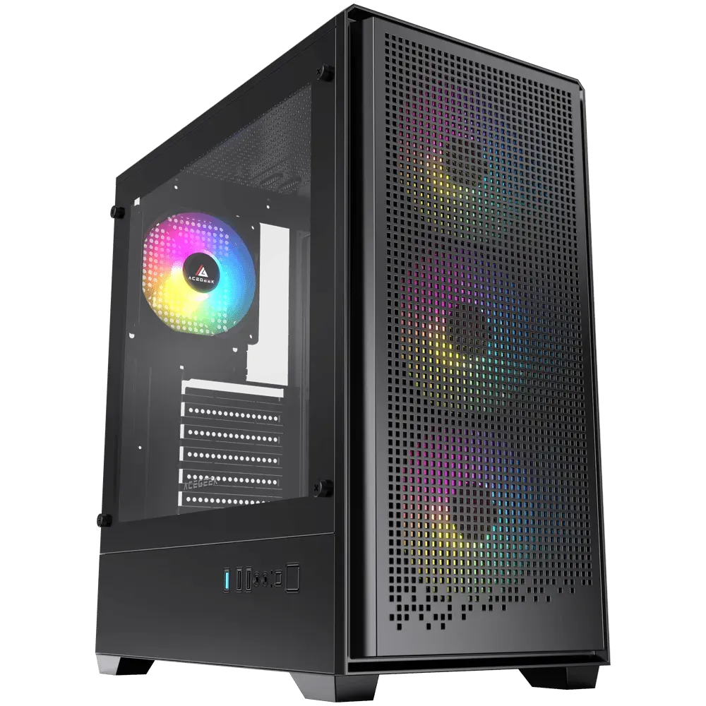 ACEGEEK Qube Black Mid-Tower Gaming PC Case 4x Pre-Installed ARGB Fans, High-Airflow, Black | AG-QUBE-BK-4F