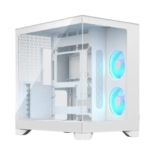 Fractal Design Pop 2 Vision RGB Dual-Chamber E-ATX Mid-Tower Case, 4x Aspect 12X Reverse RGB Fans, Panoramic Glass, White | FD-C-POV2A-03