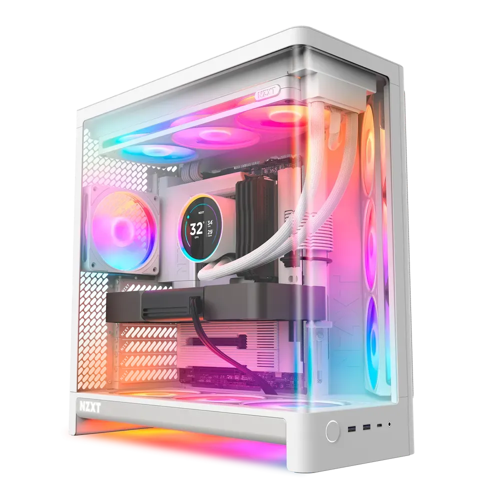 NZXT H6 RGB+ Compact Dual-Chamber Mid-Tower Gaming Case, Curved Tempered Glass, Control Hub Lite, White | CC-H62FW-P1